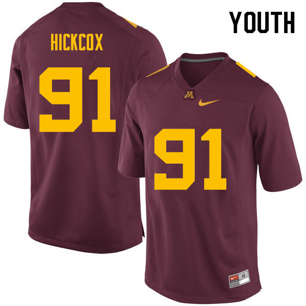 Youth #91 Noah Hickcox Minnesota Golden Gophers College Football Jerseys Sale-Maroon